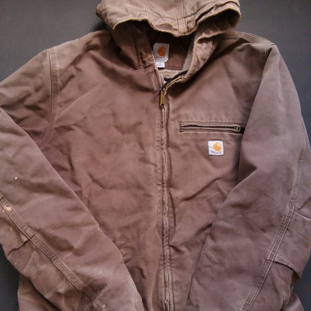 Thrashed Construction Distress Y2K Hooded Sherpa Lined Carhartt Work Wear Jacket